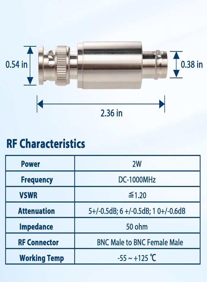 XRDS -RF مخفف إشارة ترددات لاسلكية محوري XRDS-RF بقدرة 2 واط، موصل BNC ذكر إلى أنثى، 10 ديسيبل، 50 أوم، 2 واط، موصل BNC ذكر إلى أنثى، مخفف إشارة ترددات لاسلكية لتطبيقات الراديو والاتصالات - Image 3